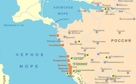 Карта курортов Краснодарского