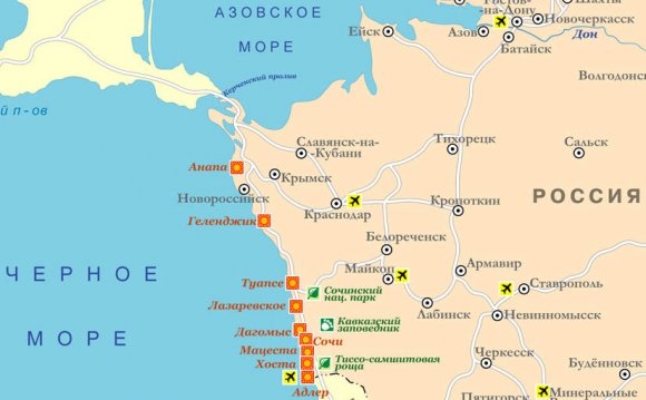 Города Курорты Краснодарского Края Карта